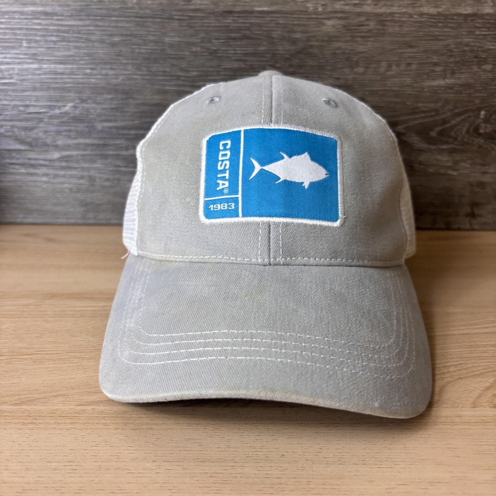 Costa Hat Cap Snap Back Gray White Trucker Mesh Patch Blue Mens Fishing
